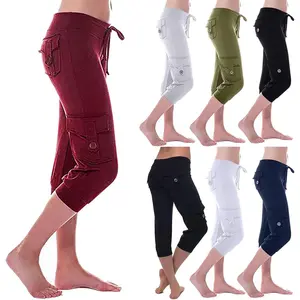 Cargo Capris for Women with Multi-Pocket Summer Mid Rise Lightweight Jogger Pants Stretchy Tactical Tavel Hiking Pant