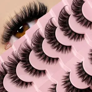 7 Pairs Of Cat-Eye Style Cross Eyelashes, Russian Curl, Comfortable, Soft And Fluffy, Thick And Curled, DIY For Home Use, Reusable, Suitable For Daily Wear, Outings, Dates, Parties, And Festive Occasions, Makeup, Cosmetic