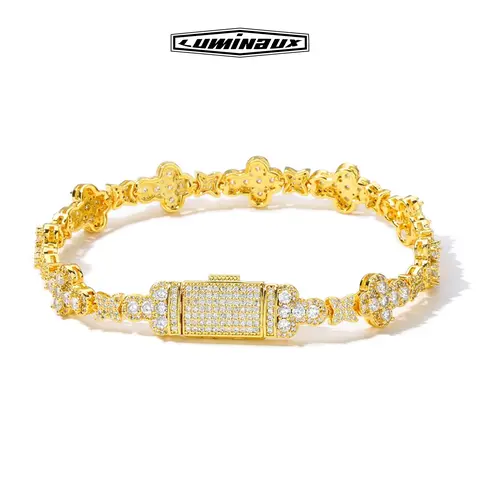 [LUMI71] 10mm D Color VVS Iced Out Cross Tennis Bracelet - Exquisite Trendy Artificial Gemstone Jewelry with Flower Accent, Cross Design Bangle, Adults' Female Male Accessories, Exquisite Trendy Bracelet, Flowers, Men's Accessories, Cross Flower