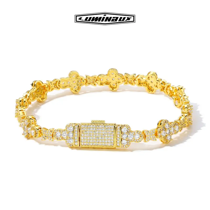 [LUMI71] 10mm D Color VVS Iced Out Cross Tennis Bracelet - Exquisite Trendy Artificial Gemstone Jewelry with Flower Accent, Cross Design Bangle, Adults' Female Male Accessories, Exquisite Trendy Bracelet, Flowers, Men's Accessories, Cross Flower