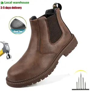 Steel Toe Work Boots for Men Slip-on steel toe boots Men's Industrial Construction Shoes Waterproof Lightweight Comfortable Non-slip Safety Boots Hiking boots fashionable footwear