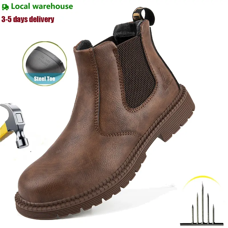 Steel Toe Work Boots for Men Slip-on steel toe boots Men's Industrial Construction Shoes Waterproof Lightweight Comfortable Non-slip Safety Boots Hiking boots fashionable footwear