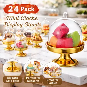 24 Pack Mini Cake Stand with Dome – Gold Base Tiny Dessert Display Stand for Cupcakes, Donuts, Candy – Wedding Birthday Party
