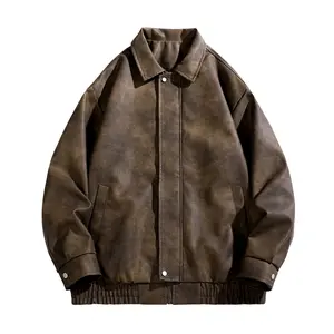 Men's Faux Leather Jacket Vintage Leather Coat Motorcycle Jacket Men Casual Versatile Stylish Design with Zipper and Long Sleeves for Everyday Wear Menswear