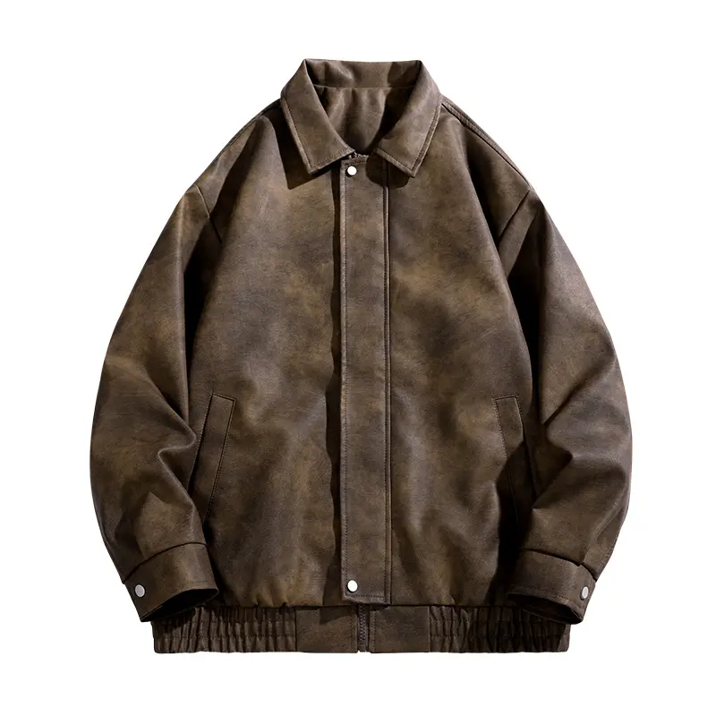 Men's Vintage Distressed Faux Leather Bomber Jacket,Vintage Bomber Style Streetwear Coat Stylish Long Sleeves Zipper Casual Menswear