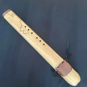 432Hz Native American Drone Flute with Natural Wood Design and Leather Strap