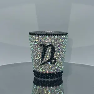 Hand Rhinestoned Zodiac Shot Glass 1.5 Ounce Rhinestone Drinkware for Party and Home Use