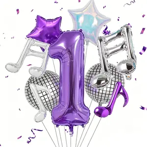 12-Piece Music Disco Theme Birthday Balloon Bouquet, 32-Inch Numbers, 4D Disco Balls/notes/stars, Perfect for Birthdays and Parties