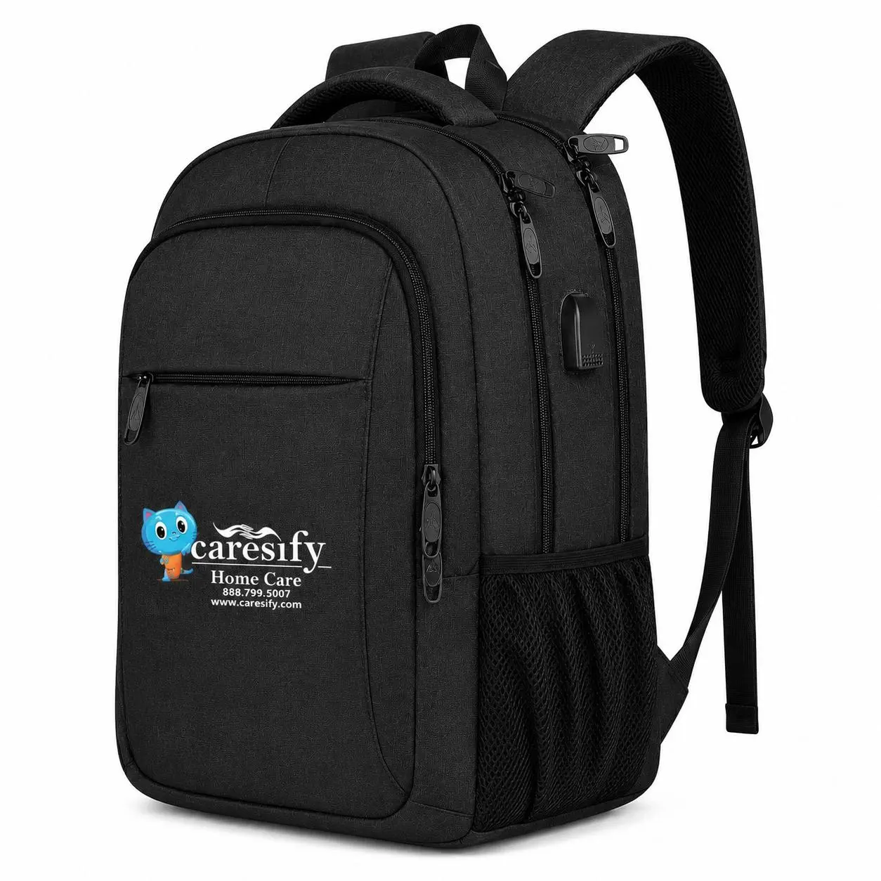 Caresify Everyday Functional Laptop Backpack, USB Charging Port, Water-Resistant, 15.6in Laptop-Fit, Luggage Strap