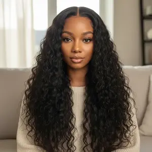 14-34 Inch Deep Wave 13x4 HD Transparent Lace Frontal Human Hair Wigs, 180% Density Glueless Deep Curly Lace Wig, Pre-Plucked with Baby Hair Natural Hairline