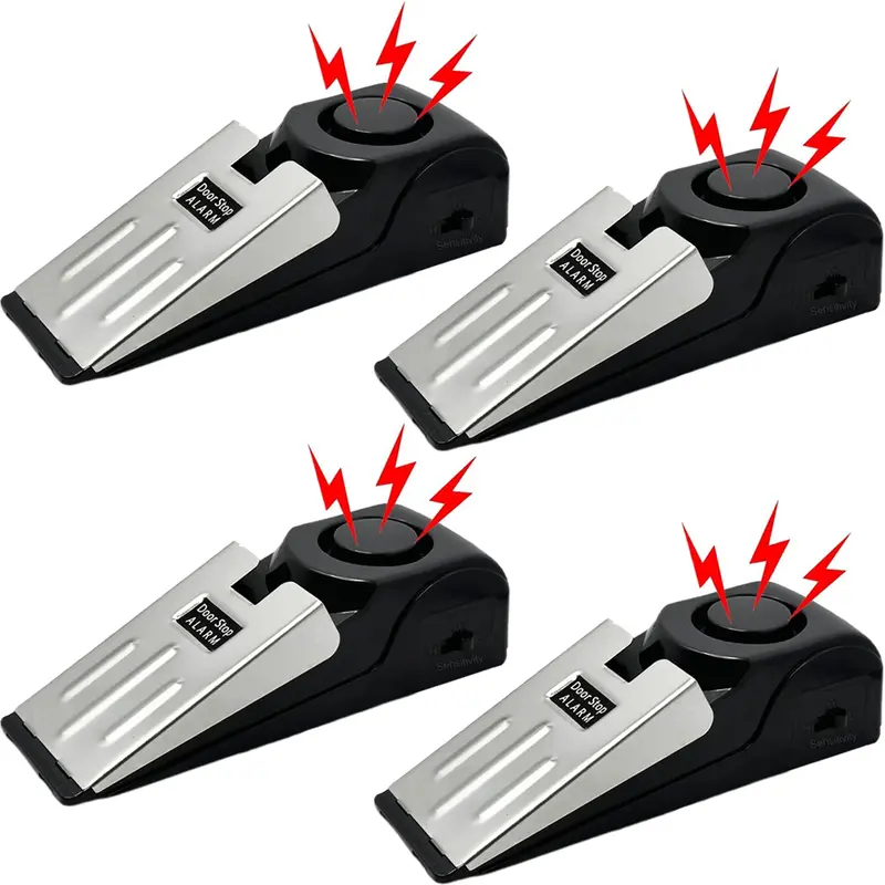 Home Security Door Stopper Instant Alarm 2/4-Pack - No Tools Required Easy Installation, 3 Sensitivity Modes, 120DB Loud Alarm, Stainless Steel Durable Design, Pressure-Resistant, Instant Trigger on Push