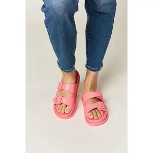 Legend Double Buckle Open Toe Sandals In Pink