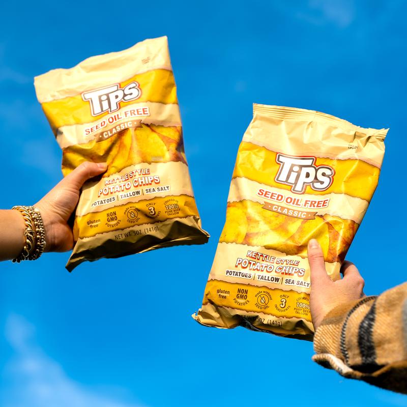 TIPS Seed Oil Free Classic Kettle-Style Potato Chips Gluten Free Non GMO Tallow Sea Salt Snack Foods