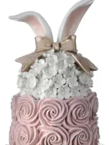 Decorative Pastel Bunny Cake Figurine - Spring Inspired Decor Perfect for Home and Kitchen Accent - Faux Easter Cake with Floral Accents
