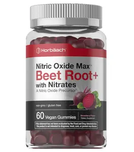 Horbäach Nitric Oxide Beet Root Gummies | 60 Chews | with Nitrates, Vitamin C & Black Pepper | for Men & Women | Strawberry Flavor | Vegan, Non-GMO, Gluten Free Supplement