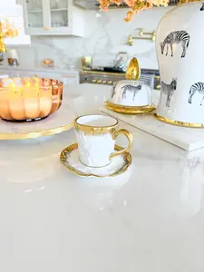 White and Gold Mug With Saucer