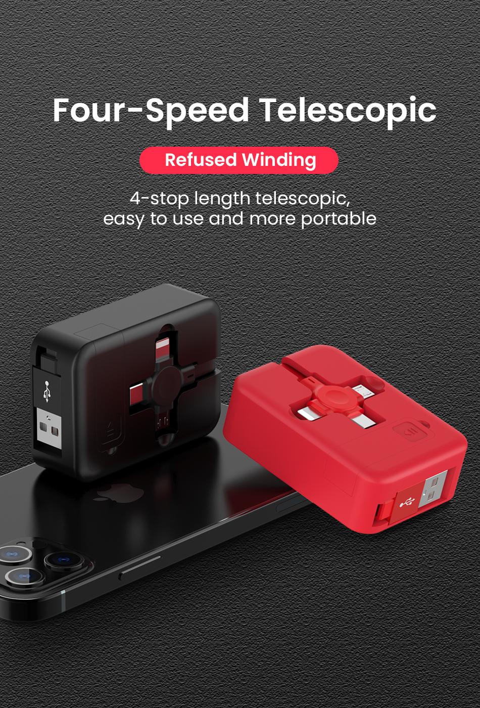 4 In 1 Retractable USB Cable Creative Macaron Type C Micro Cable For I Phone With Phone Stand Charging Data Cable Line Storage Box