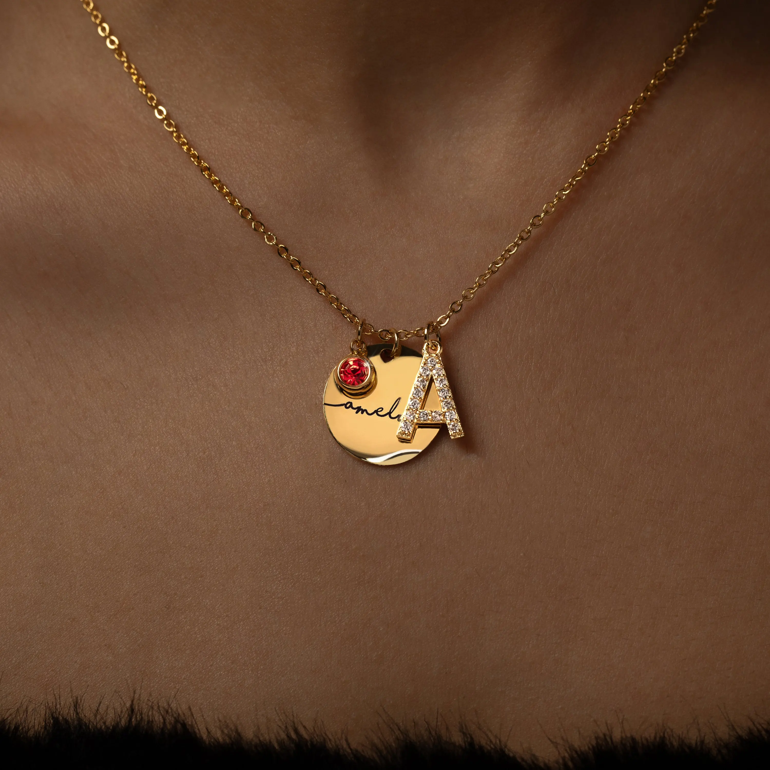Initial Birthstone Coin Necklace