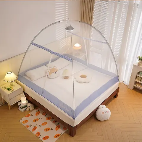 Adult Bug-Proof Felt Fabric Canopy Mosquito Net - Mesh Netting Sides, Polyester & Crochet Details, 1-Second Pop-Up Setup, Breathable 360° Full Coverage, Free-Standing Portable Fold & Pack Away, Ideal for Home & Outdoor Use