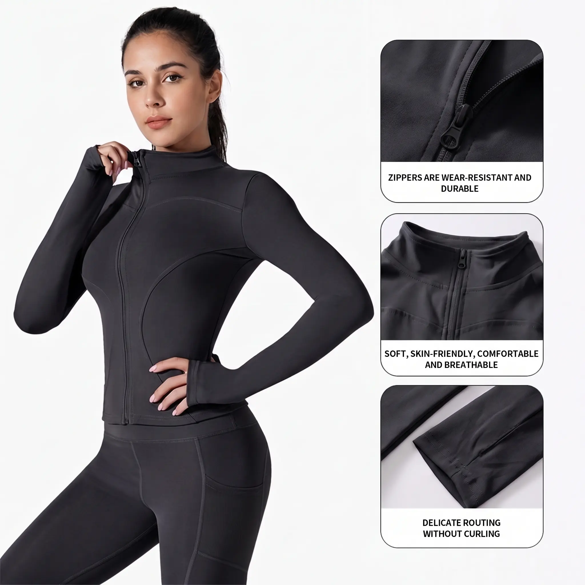 Women's Zip-Up Sports Yoga Jacket - Mock Neck Long Sleeve Workout Clothes Women with Breathable Sweat-Wicking Stretch Fabric for Yoga, Fitness