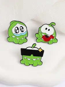 3PCS Om Nom Cartoon Little Monster Game Enamel Pin Cute Game Character Style with 3 Different Expressions Crying Smiling Cool Sunglasses Design for Backpack Jacket Decoration Gift for Cut the Rope Game Fans Kids