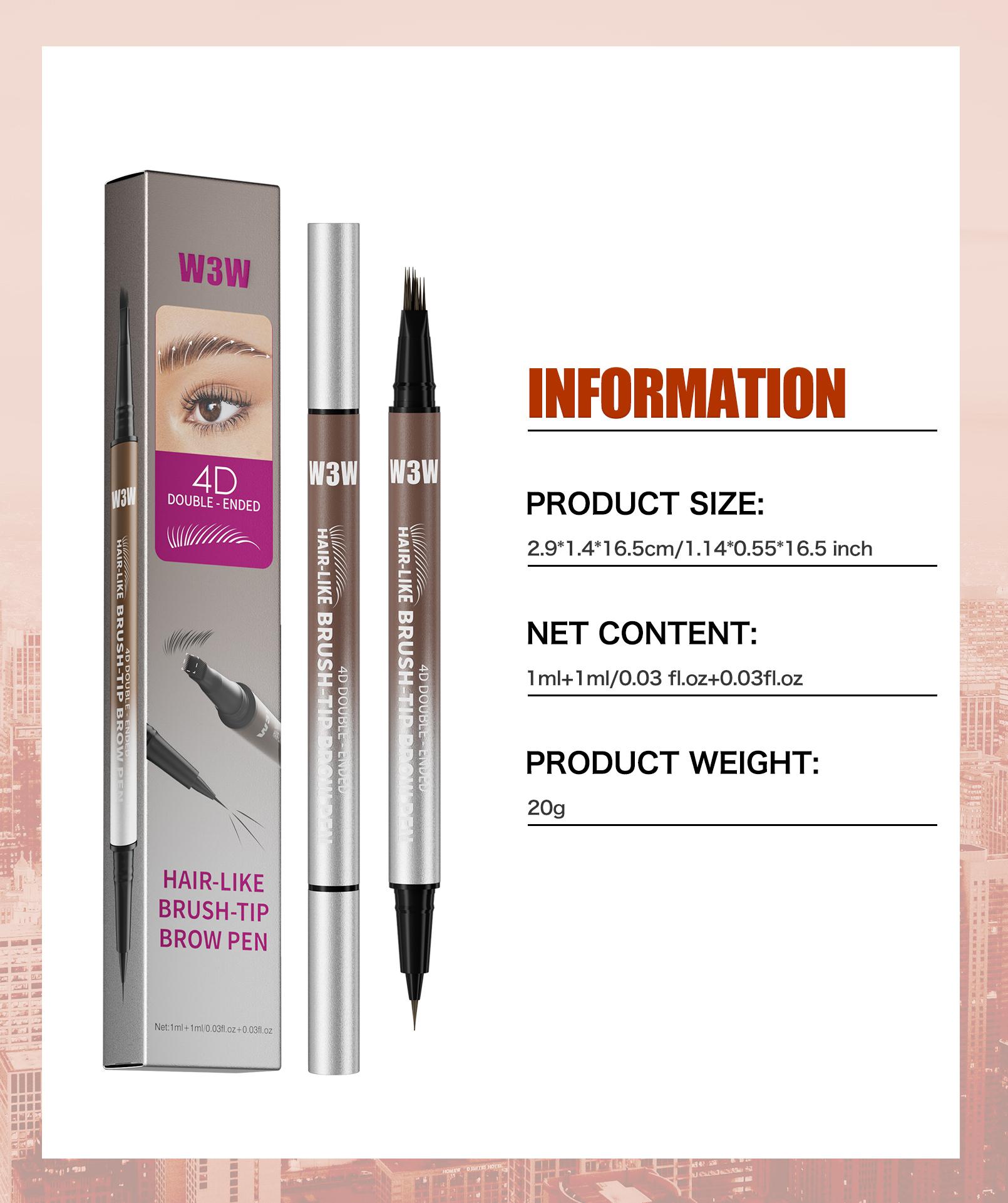 W3W 4D Dual-Ended Hair Stroke Brow Pen - Waterproof Long-Lasting Eyebrow Makeup, Natural Microblading Brows, 0.01mm Micro-Forked Tip, 5 Shades, Beginner-Friendly, Quick-Drying Formula