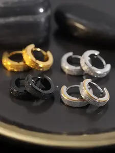 Statement Chunky Huggie Hoop Earrings, 18K Gold PVD Plated Stainless Steel, Waterproof Tarnish Free Hypoallergenic, Sparkly Textured Earrings