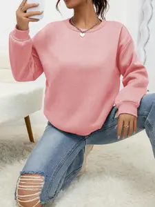 [Plus Size] Basic Solid Color Crew Neck Sweatshirt, Casual Long Sleeve Pullover for Spring & Fall, Women's Plus Clothing for Daily Wear