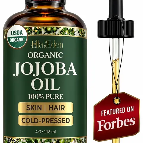 Organic Jojoba Oil - 100% Pure Cold-Pressed for Face, Skin & Hair - Ella & Eden USDA Certified, Hexane-Free, Multiple Sizes