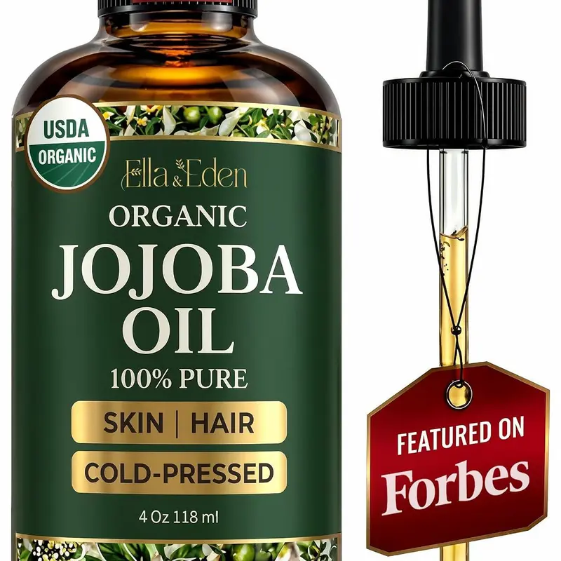 Organic Jojoba Oil - 100% Pure Cold-Pressed for Face, Skin & Hair - Ella & Eden USDA Certified, Hexane-Free, Multiple Sizes