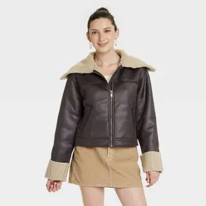 Women's Faux Leather Shearling Jacket - Universal Thread™ Brown XL