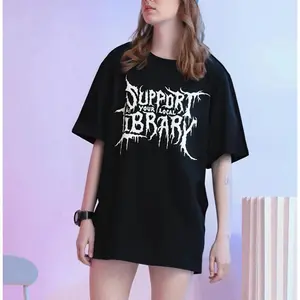 Men's Gothic Streetwear T-shirt, 100% Cotton Oversized Top with Vintage Distressed Graphic Print, Casual Short Sleeve Clothes
