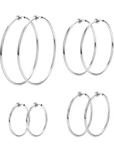4 Pairs Stainless Steel Clip On Hoop Earrings for Women Fake Hoop Earrings Spring Hoop Earrings For Non-Pierced Ears Non Piercing Earrings