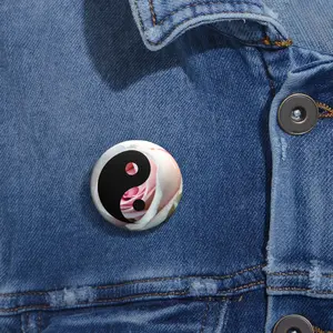She's Sassy Pin Buttons, Soft Pink Rosebud Yin Yang Badge, sassy fun ladies accessories, floral lapel pin, quirky flair statement pin,