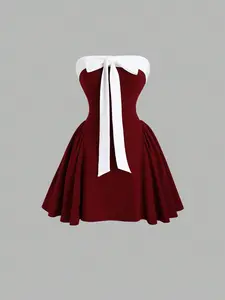 Sweetra Women’s Ankara Vintage Bowknot Bandeau Dress – Elegant African Print Summer Party & Casual Dress