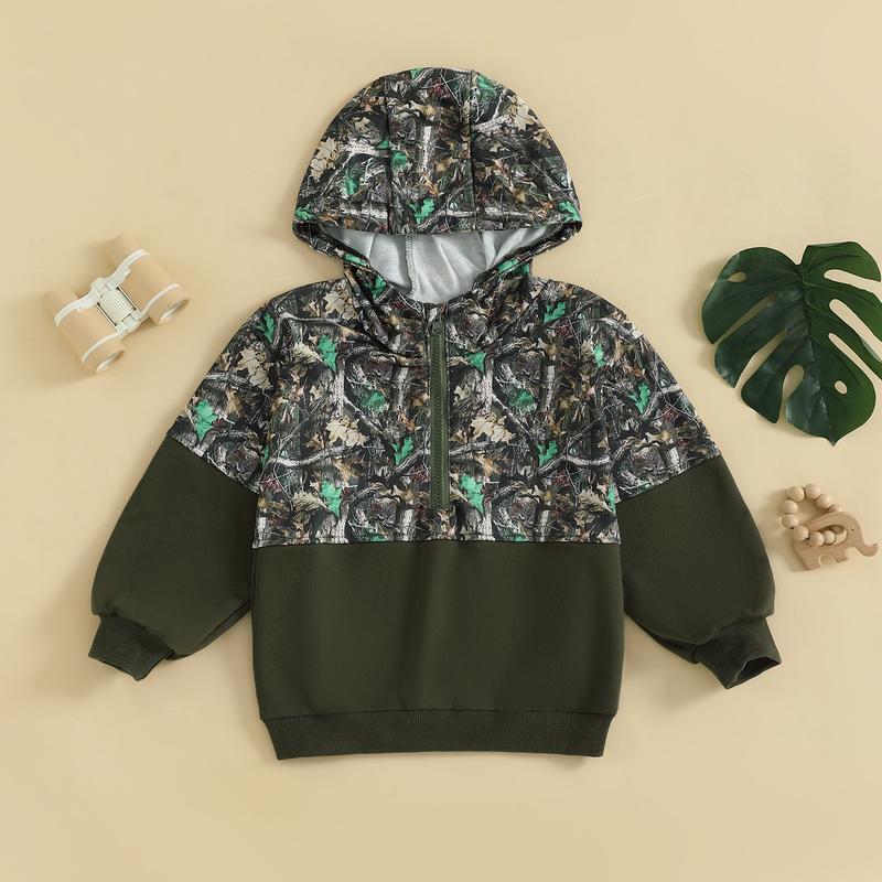 Infant Toddler Baby Girl Boy Camo Hoodie Outfit Half Zipper Long Sleeve Hooded Sweatshirt Casual Pullover Little Kids Hunting Clothes