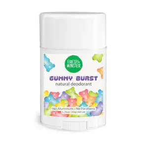 Fresh Monster Natural Deodorant for Kids & Teens I Mom's Choice Gold Award Winner | Aluminum-Free, Paraben-Free, Hypoallergenic I 24-Hour Protection I Beach Gummy Burst Scent I 1.76 oz