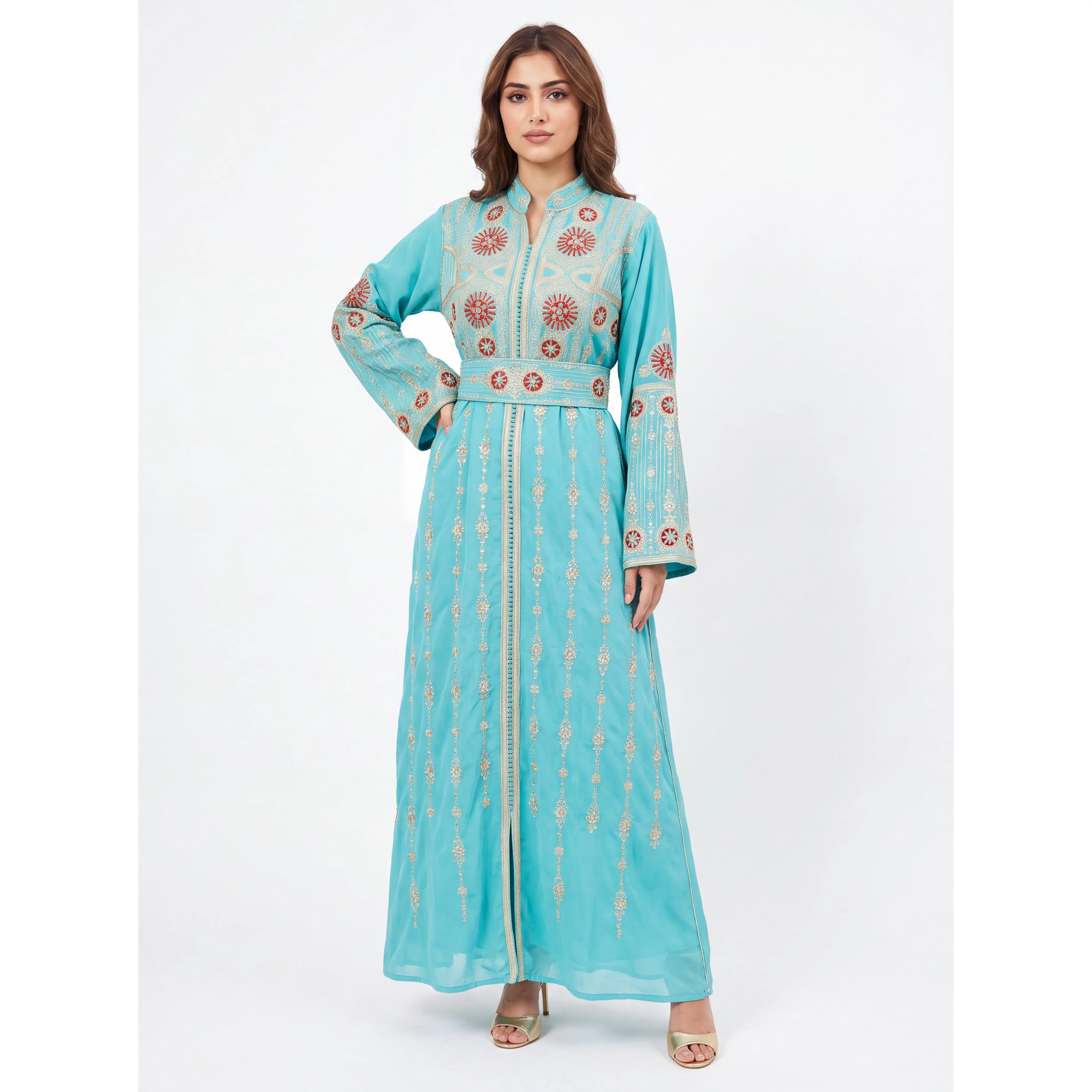 Women's Embroidered Wid Jalabiya Set - Traditional Thobe with Embroidered Motifs, Flowing Silhouette, Refined Details, Ideal for Eid, Ramadan Gifts for Her