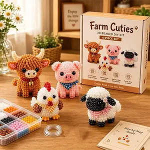 3D Beaded Animal DIY Beading Embroidery Kit - 4 Cute Designs, Beginner-Friendly Craft Kit for DIY Enthusiasts