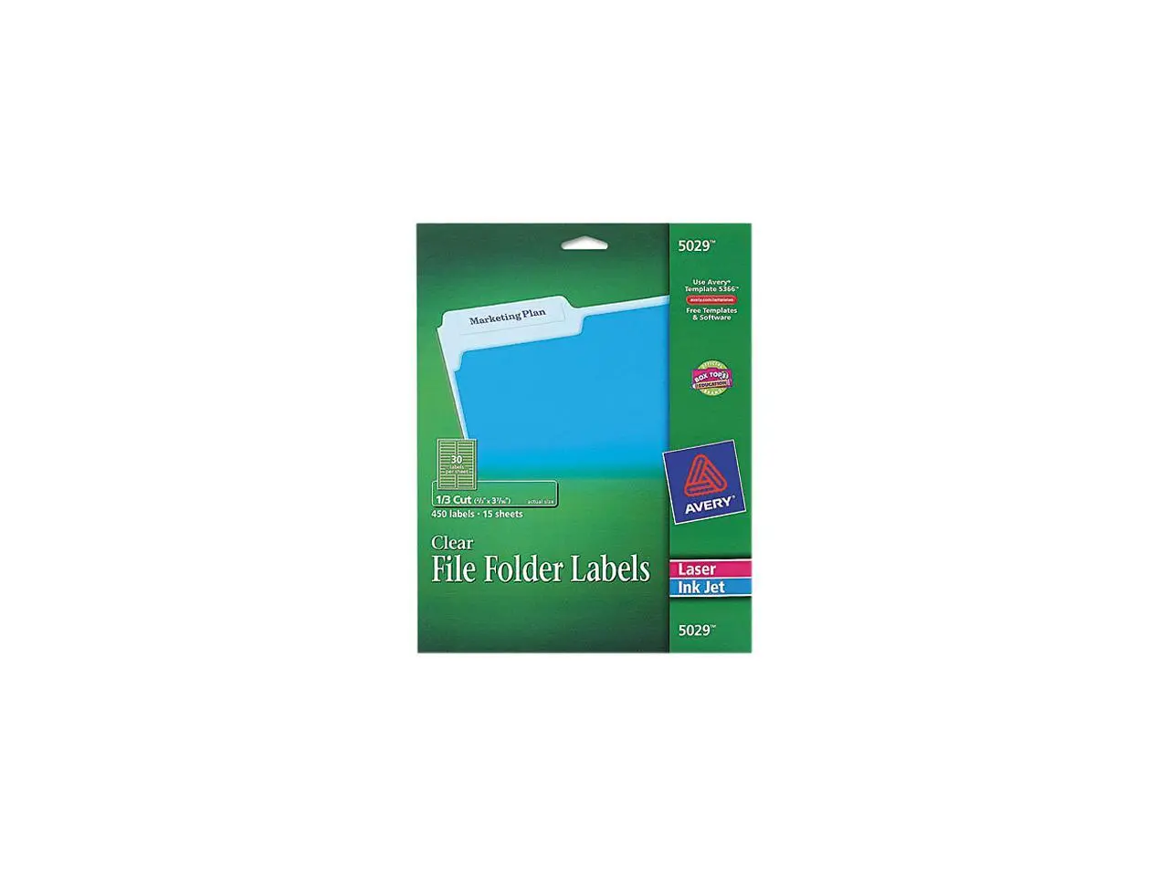 Avery 5029 Self-Adhesive Filing Labels, 1/3 Cut, 2/3 x 3-7/16, Clear, 450/Pack
