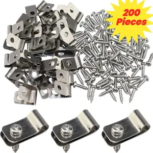 200pcs Stainless Steel Fence Wire Clamps with Screws Fencing Mounting Clips for 12-16 Gauge Welded Clamps to wood. Secure installation for Wood, Metal or Vinyl Railings, Agricultural Wire Mesh Clips, Fence Clips for outside, Wood Fence Upgrade