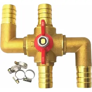 Automobile Integrated 4-Way Heating Water Manual Control Valve Solid Brass Car Heater Air Conditioning Ball Valve with 4 Clamps 5/8"(16mm)