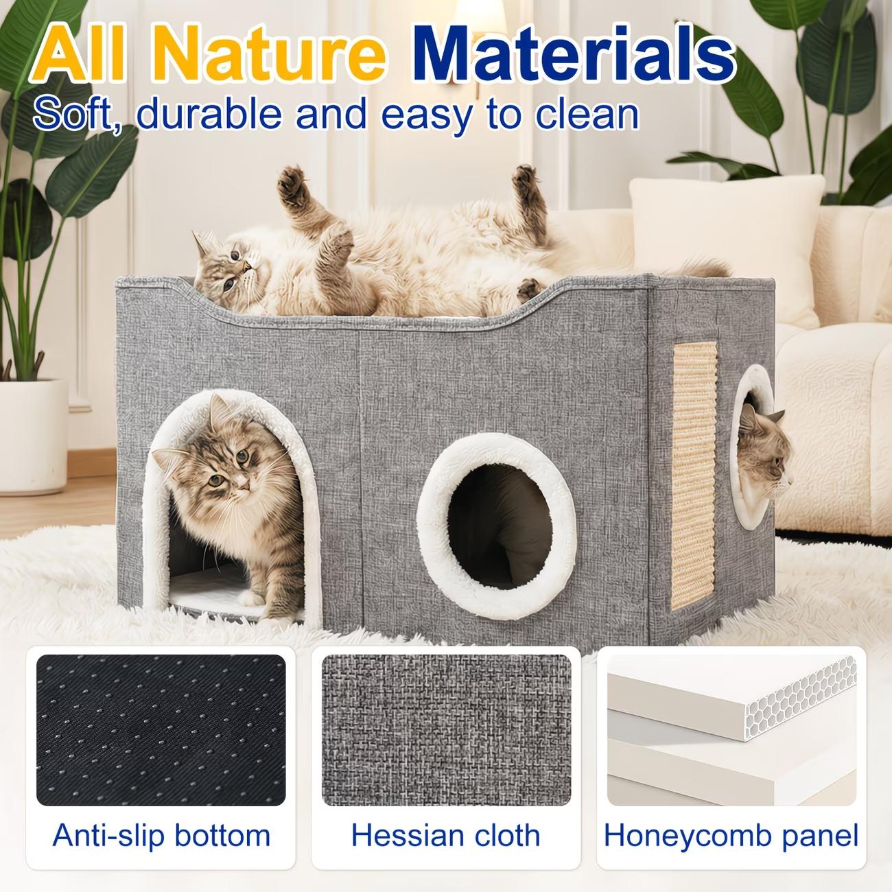 Double-Layer Foldable Cat House | Semi-Enclosed Bed & Sisal Scratcher | For Anxious Cats