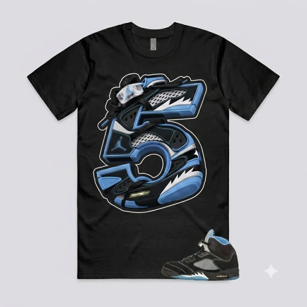 5 Black University Blue White UNC 2026 OG T Shirt Match V2 Matching Graphic Shirt, 90s Hip Hop Tee, Gift For Women and Man, Unisex T-Shirt, Sneaker Head Gift