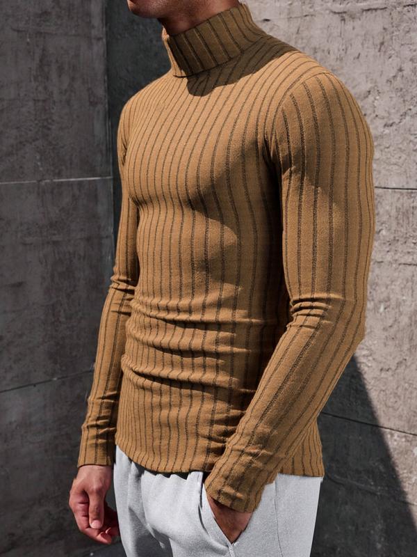Men's High Neck Pullover Sweater, Solid Color Long Sleeve Crew Neck Shirt, Casual & Formal Fit, Perfect for Daily Wear