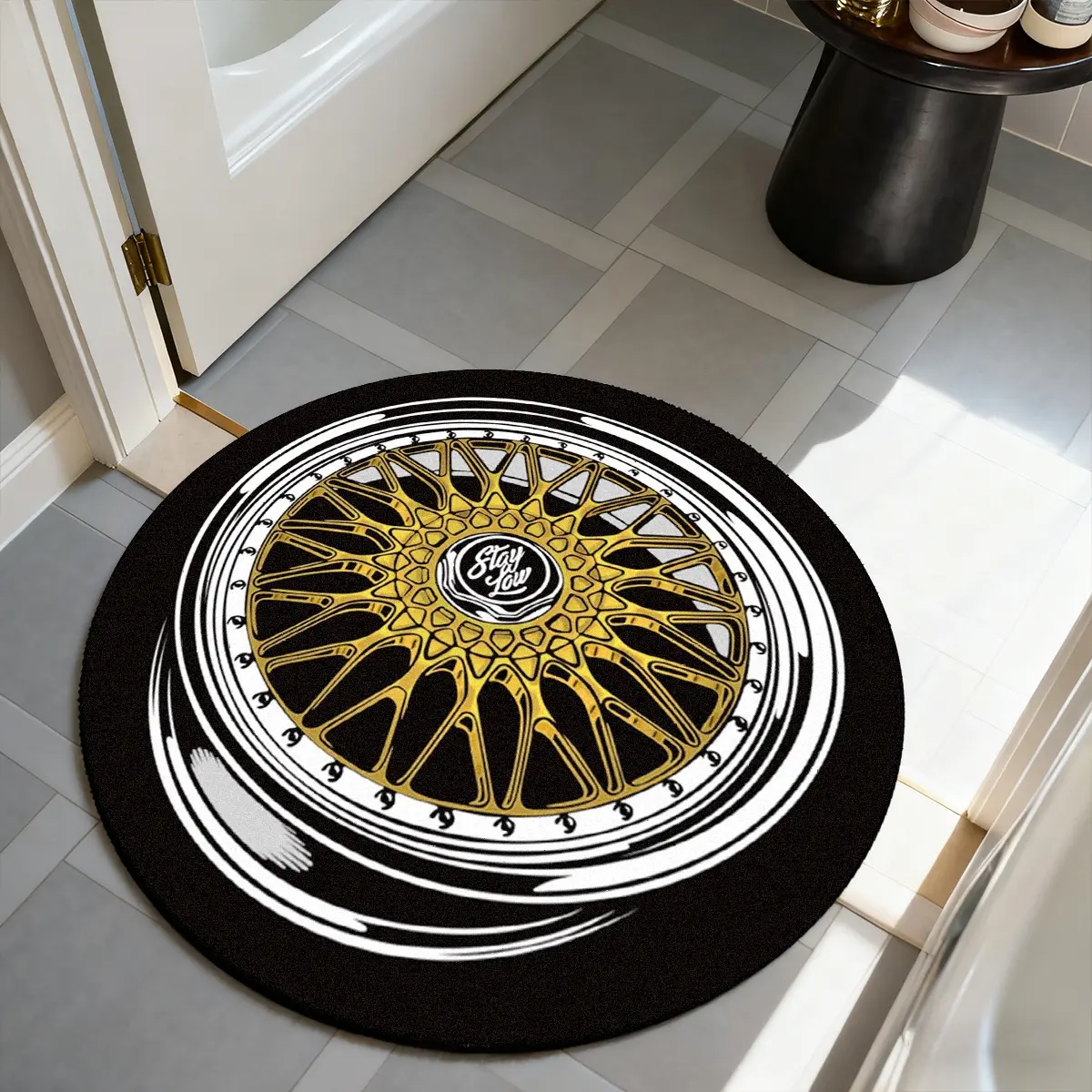 Cartoon tire pattern rug, Decorative rug, Home decor rugs, House decor rug, 1count round rug, creative wheel hub print design, soft, comfortable, non-slip, machine washable, ideal for room decoration, gift, suitable for living room, bedroom