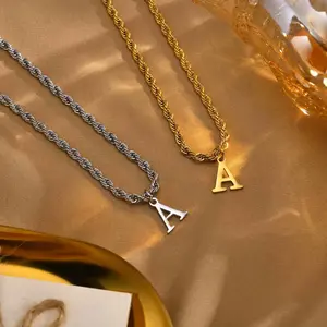 Initial Letters Necklaces for Men Boys, Stainless Steel A-Z 26 Alphabet Charm Pendant with 60CM/23.6" Twisted Rope Chain Jewelry Gifts Fit Daily Wear