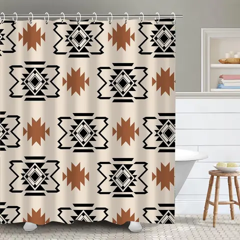 Boho Style Removable Shower Curtain, 1 Count Modern Restroom Bathroom Curtain with 12pcs Hooks, Multicolor Bathroom Accessories for Home Hotel Salon, Bohemian Shower Curtain, Shower Curtain Sets, Bathroom Curtains Shower, Showercurtain