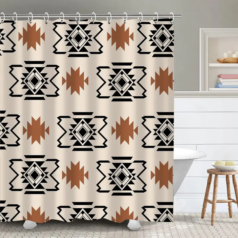 Boho Style Removable Shower Curtain, 1 Count Modern Restroom Bathroom Curtain with 12pcs Hooks, Multicolor Bathroom Accessories for Home Hotel Salon, Bohemian Shower Curtain, Shower Curtain Sets, Bathroom Curtains Shower, Showercurtain