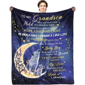 Grandson Gift Ideas, Birthday Gifts for Grandsons from Grandma, to My Grandsons Blanket from Grandma, Flannel Soft Bed Throws for Grandson